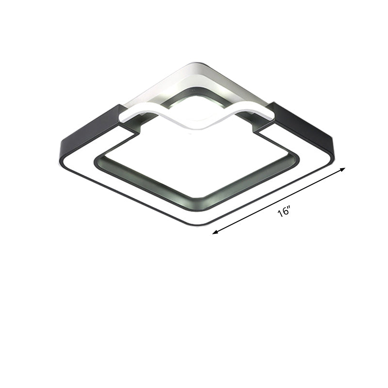 16"/19.5" W Modern Metal LED Flush Mount Lamp Black and White Square/Round Ceiling Mounted Fixture for Bedroom, White Light Clearhalo 'Ceiling Lights' 'Close To Ceiling Lights' 'Close to ceiling' 'Flush mount' Lighting' 218507