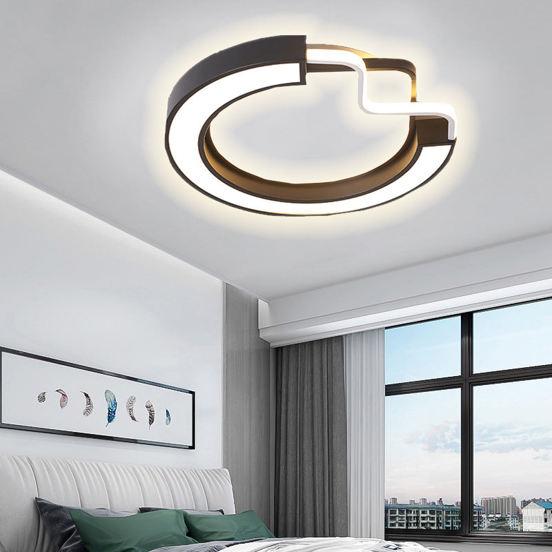 16"/19.5" W Modern Metal LED Flush Mount Lamp Black and White Square/Round Ceiling Mounted Fixture for Bedroom, White Light Black Round Clearhalo 'Ceiling Lights' 'Close To Ceiling Lights' 'Close to ceiling' 'Flush mount' Lighting' 218509