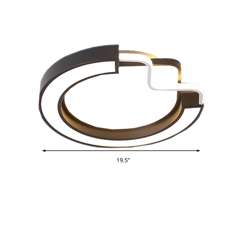 16"/19.5" W Modern Metal LED Flush Mount Lamp Black and White Square/Round Ceiling Mounted Fixture for Bedroom, White Light Clearhalo 'Ceiling Lights' 'Close To Ceiling Lights' 'Close to ceiling' 'Flush mount' Lighting' 218512