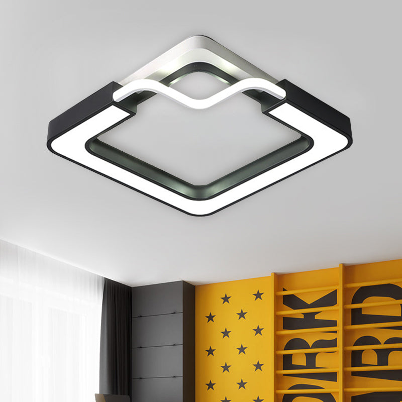 16"/19.5" W Modern Metal LED Flush Mount Lamp Black and White Square/Round Ceiling Mounted Fixture for Bedroom, White Light Black Square Clearhalo 'Ceiling Lights' 'Close To Ceiling Lights' 'Close to ceiling' 'Flush mount' Lighting' 218513