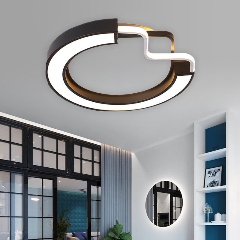 16"/19.5" W Modern Metal LED Flush Mount Lamp Black and White Square/Round Ceiling Mounted Fixture for Bedroom, White Light Clearhalo 'Ceiling Lights' 'Close To Ceiling Lights' 'Close to ceiling' 'Flush mount' Lighting' 218514