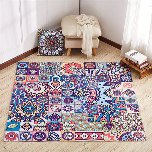 Moroccan Mandala Patchwork Rug Multi-Colored Polyester Rug Pet Friendly Anti-Slip Machine Washable Rug for Great Room Blue Clearhalo 'Area Rug' 'Moroccan' 'Rugs' Rug' 2185195