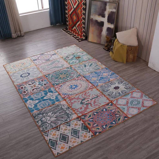 Multi Colored Living Room Rug Moroccan Patchwork Print Rug Synthetics Non-Slip Backing Pet Friendly Stain Resistant Rug Blue Clearhalo 'Area Rug' 'Moroccan' 'Rugs' Rug' 2185201