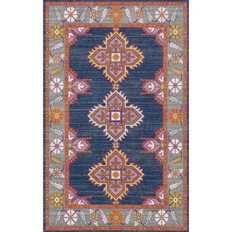 Persian Home Rug Multi Color Symmetric Print Carpet Polyester Anti-Slip Backing Machine Washable Stain Resistant Rug Dark Blue Clearhalo 'Area Rug' 'Moroccan' 'Rugs' Rug' 2185252