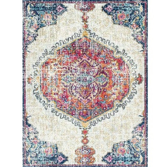 Persian Home Rug Multi Color Symmetric Print Carpet Polyester Anti-Slip Backing Machine Washable Stain Resistant Rug White Clearhalo 'Area Rug' 'Moroccan' 'Rugs' Rug' 2185254