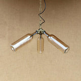 Industrial Style Bottle Chandelier Lighting 3 Lights Glass Hanging Ceiling Light with Pipe Design in Black/Clear Clearhalo 'Ceiling Lights' 'Chandeliers' 'Clear' 'Glass shade' 'Glass' 'Industrial Chandeliers' 'Industrial' 'Middle Century Chandeliers' 'Modern' 'Tiffany' 'Traditional Chandeliers' Lighting' 21852