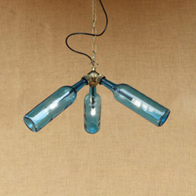 Industrial Style Bottle Chandelier Lighting 3 Lights Glass Hanging Ceiling Light with Pipe Design in Black/Clear Blue Clearhalo 'Ceiling Lights' 'Chandeliers' 'Clear' 'Glass shade' 'Glass' 'Industrial Chandeliers' 'Industrial' 'Middle Century Chandeliers' 'Modern' 'Tiffany' 'Traditional Chandeliers' Lighting' 21853