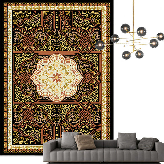 Traditional Multi Color Moroccan Rug Polypropylene Flower Carpet Anti-Slip Backing Pet Friendly Stain Resistant Rug for Living Room Dark Coffee Clearhalo 'Area Rug' 'Moroccan' 'Rugs' Rug' 2185347