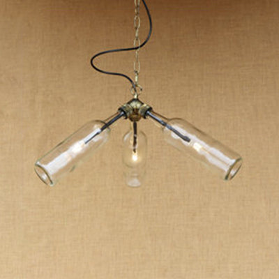 Industrial Style Bottle Chandelier Lighting 3 Lights Glass Hanging Ceiling Light with Pipe Design in Black/Clear Clear Clearhalo 'Ceiling Lights' 'Chandeliers' 'Clear' 'Glass shade' 'Glass' 'Industrial Chandeliers' 'Industrial' 'Middle Century Chandeliers' 'Modern' 'Tiffany' 'Traditional Chandeliers' Lighting' 21855