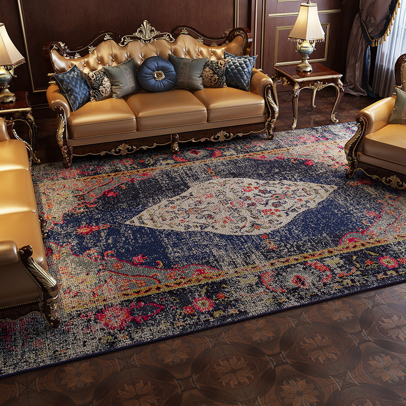 Antique Multi Color Floral Rug Polypropylene Moroccan Area Carpet Pet Friendly Washable Non-Slip Rug for Guest Room Dark Blue Clearhalo 'Area Rug' 'Moroccan' 'Rugs' Rug' 2185527
