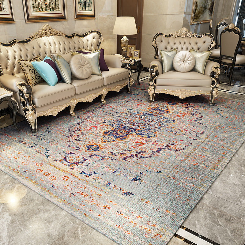 Antique Multi Color Floral Rug Polypropylene Moroccan Area Carpet Pet Friendly Washable Non-Slip Rug for Guest Room Light Blue Clearhalo 'Area Rug' 'Moroccan' 'Rugs' Rug' 2185528