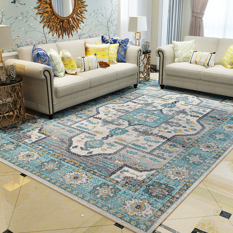 Antique Multi Color Floral Rug Polypropylene Moroccan Area Carpet Pet Friendly Washable Non-Slip Rug for Guest Room Sky Blue Clearhalo 'Area Rug' 'Moroccan' 'Rugs' Rug' 2185532