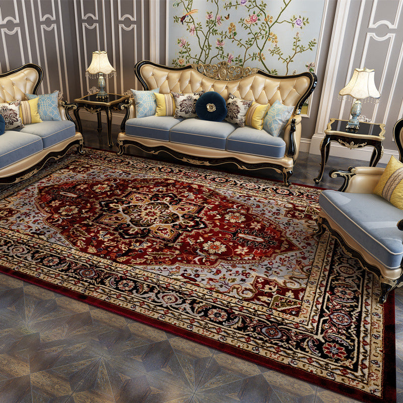 Antique Multi Color Floral Rug Polypropylene Moroccan Area Carpet Pet Friendly Washable Non-Slip Rug for Guest Room Burgundy Clearhalo 'Area Rug' 'Moroccan' 'Rugs' Rug' 2185533