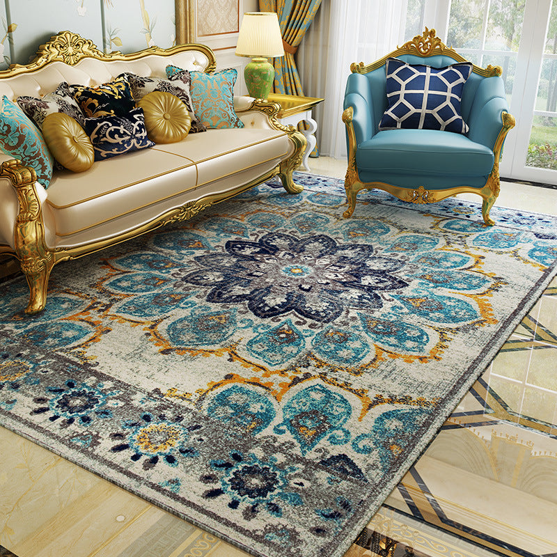 Antique Multi Color Floral Rug Polypropylene Moroccan Area Carpet Pet Friendly Washable Non-Slip Rug for Guest Room Lake Green Clearhalo 'Area Rug' 'Moroccan' 'Rugs' Rug' 2185534