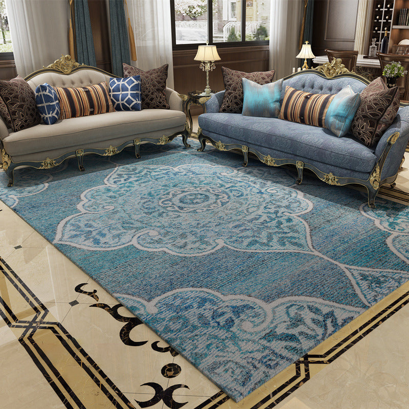 Antique Multi Color Floral Rug Polypropylene Moroccan Area Carpet Pet Friendly Washable Non-Slip Rug for Guest Room Denim Blue Clearhalo 'Area Rug' 'Moroccan' 'Rugs' Rug' 2185538