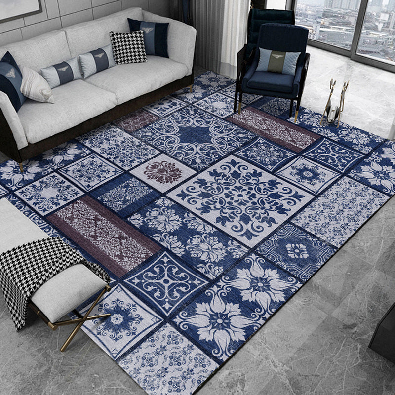 Multi-Color Living Room Rug Persian Floral Indoor Rug Synthetics Pet Friendly Non-Slip Backing Machine Washable Rug Dark Blue Clearhalo 'Area Rug' 'Moroccan' 'Rugs' Rug' 2185555