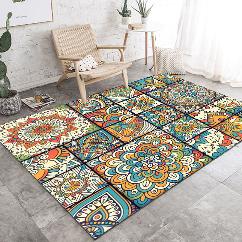 Multi-Color Living Room Rug Persian Floral Indoor Rug Synthetics Pet Friendly Non-Slip Backing Machine Washable Rug Yellow Clearhalo 'Area Rug' 'Moroccan' 'Rugs' Rug' 2185563