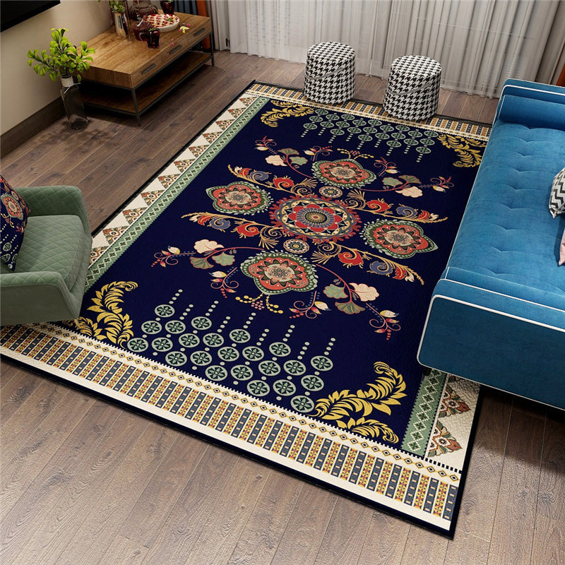 Classy Persian Rug Multi-Color Flower Area Rug Machine Washable Stain Resistant Non-Slip Indoor Rug for Home Dark Blue Clearhalo 'Area Rug' 'Moroccan' 'Rugs' Rug' 2185571