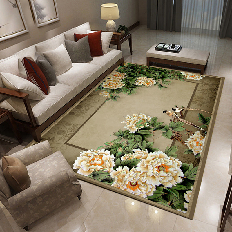 Oriental Blossom Area Rug Multi Colored Polyester Carpet Stain Resistant Non-Slip Machine Washable Rug for Living Room Turquoise Clearhalo 'Area Rug' 'Moroccan' 'Rugs' Rug' 2185577