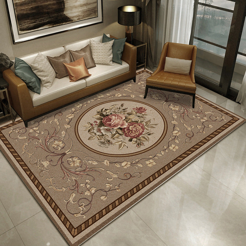 Oriental Blossom Area Rug Multi Colored Polyester Carpet Stain Resistant Non-Slip Machine Washable Rug for Living Room Light Coffee Clearhalo 'Area Rug' 'Moroccan' 'Rugs' Rug' 2185578