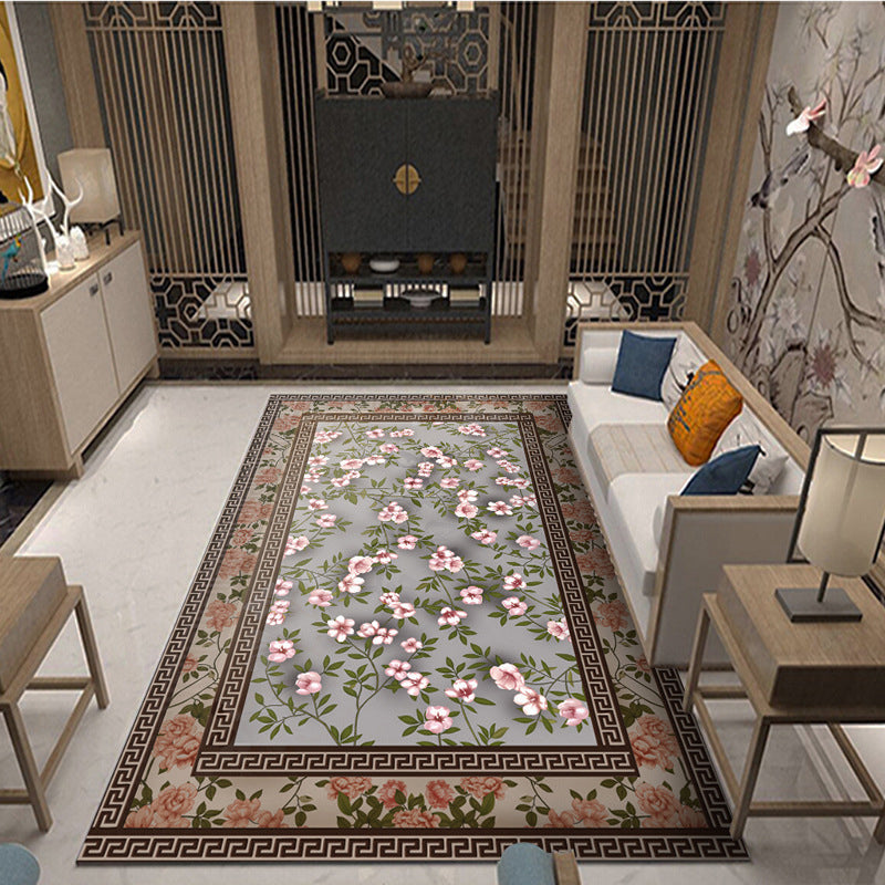 Oriental Blossom Area Rug Multi Colored Polyester Carpet Stain Resistant Non-Slip Machine Washable Rug for Living Room Pink Clearhalo 'Area Rug' 'Moroccan' 'Rugs' Rug' 2185593