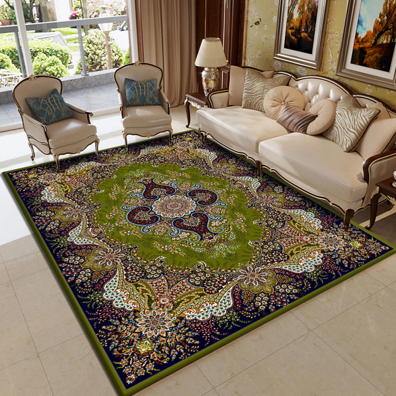 Turkish Jacquard Print Rug Multi Color Polyester Area Carpet Machine Washable Pet Friendly Anti-Slip Backing Rug for Home Decor Turquoise Clearhalo 'Area Rug' 'Moroccan' 'Rugs' Rug' 2185619