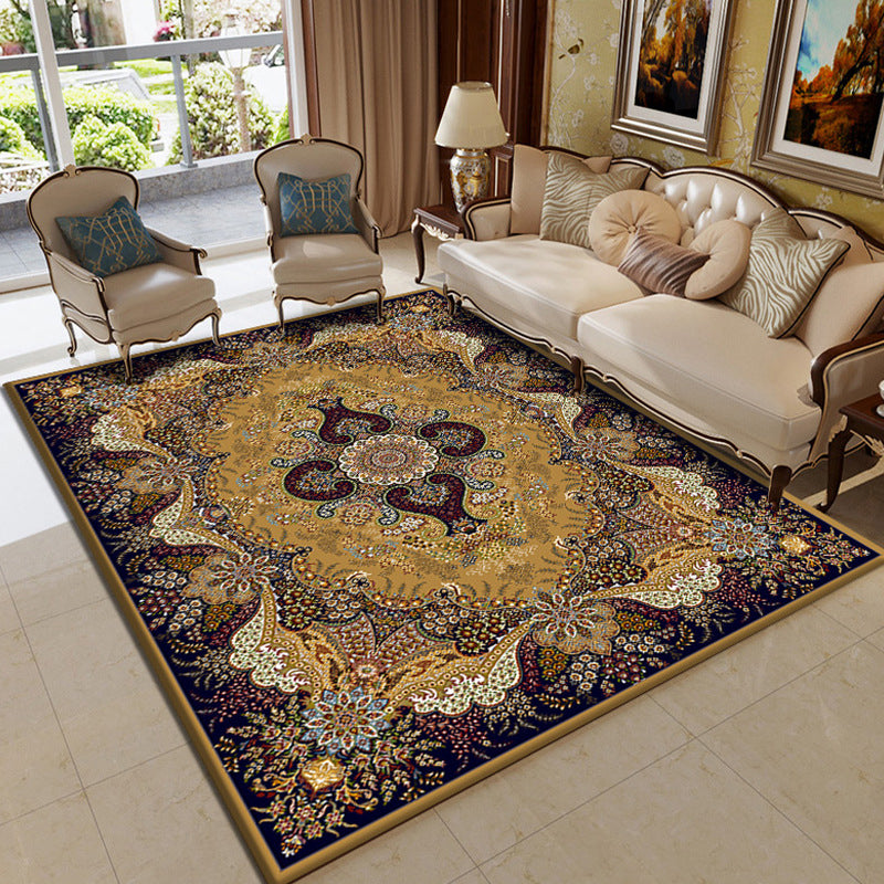 Turkish Jacquard Print Rug Multi Color Polyester Area Carpet Machine Washable Pet Friendly Anti-Slip Backing Rug for Home Decor Yellow Clearhalo 'Area Rug' 'Moroccan' 'Rugs' Rug' 2185629