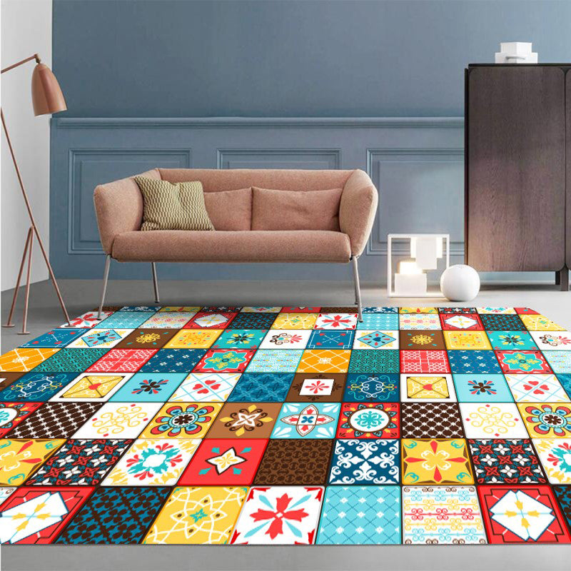 Moroccan Mosaic Print Rug Multi Colored Polyester Carpet Non-Slip Backing Washable Pet Friendly Rug for Living Room Clearhalo 'Area Rug' 'Moroccan' 'Rugs' Rug' 2185680