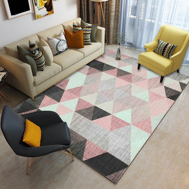 Multi Color Geometrical Rug Synthetics Contemporary Area Carpet Pet Friendly Non-Slip Backing Washable Rug for Living Room Pink Clearhalo 'Area Rug' 'Modern' 'Rugs' Rug' 2185945