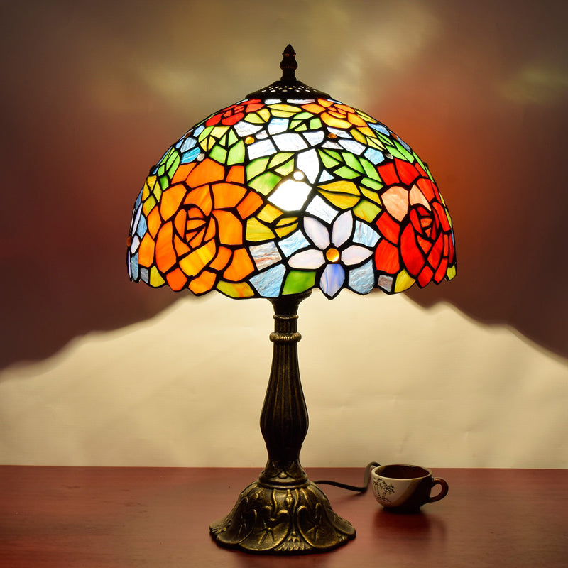 1 Head Table Lamp Decorative Dome Shade Stained Glass Nightstand Light for Living Room Orange Red Clearhalo 'Lamps' 'Table Lamps' Lighting' 2186339