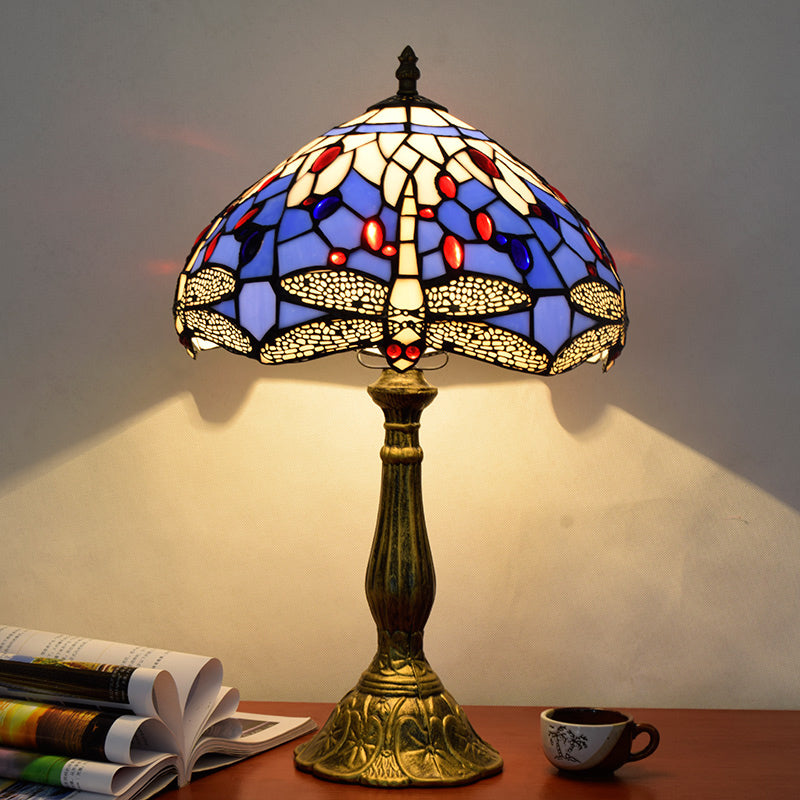1 Head Table Lamp Decorative Dome Shade Stained Glass Nightstand Light for Living Room Royal Blue Clearhalo 'Lamps' 'Table Lamps' Lighting' 2186341