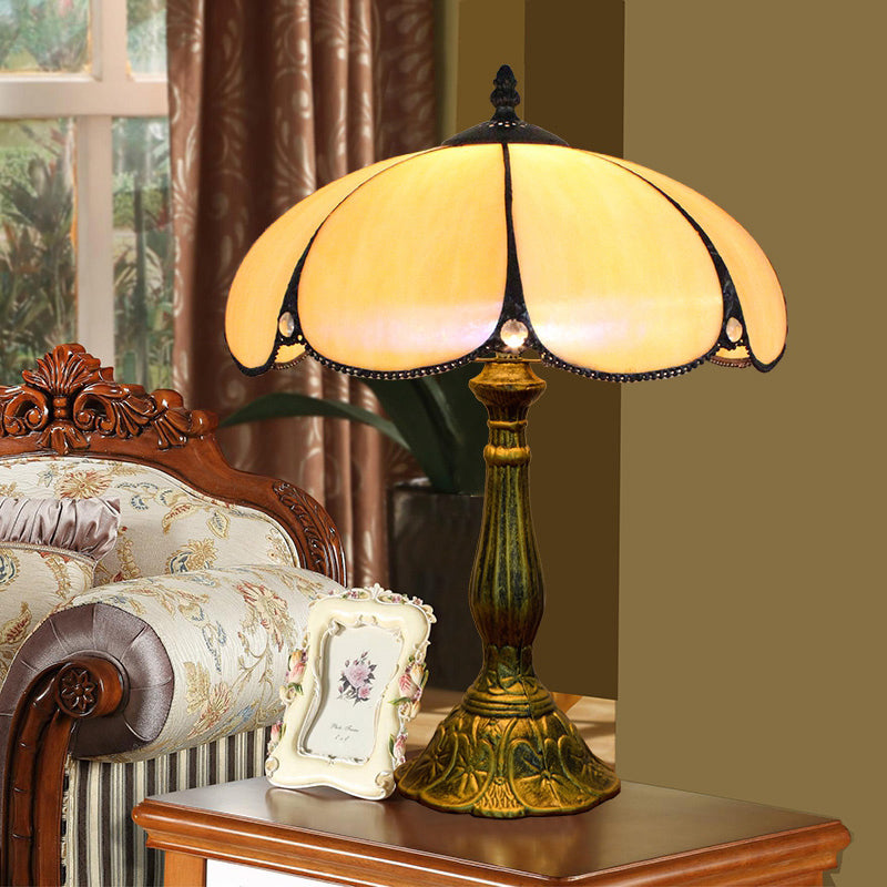 1 Head Table Lamp Decorative Dome Shade Stained Glass Nightstand Light for Living Room Light Beige Clearhalo 'Lamps' 'Table Lamps' Lighting' 2186347
