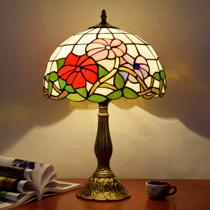 1 Head Table Lamp Decorative Dome Shade Stained Glass Nightstand Light for Living Room Apricot Clearhalo 'Lamps' 'Table Lamps' Lighting' 2186349