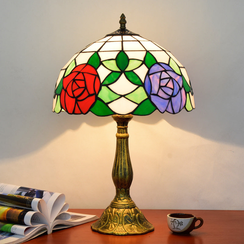 1 Head Table Lamp Decorative Dome Shade Stained Glass Nightstand Light for Living Room Green Clearhalo 'Lamps' 'Table Lamps' Lighting' 2186352