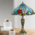 Stained Glass Blue Table Lighting Rose Pattern 3 Heads Tiffany Nightstand Lamp with Pull Chain Blue Clearhalo 'Lamps' 'Table Lamps' Lighting' 2186353