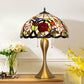 Dome Nightstand Lamp Traditional Stained Glass 3 Heads Brass Pull Chain Table Light with Floral and Bird Pattern Brass A Clearhalo 'Lamps' 'Table Lamps' Lighting' 2186358