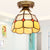 Tiffany Bell Shaped Semi Flush Light Single Gridded Glass Ceiling Flush Mount with Scalloped Trim Yellow Clearhalo 'Ceiling Lights' 'Close To Ceiling Lights' 'Close to ceiling' 'Glass shade' 'Glass' 'Semi-flushmount' 'Tiffany close to ceiling' 'Tiffany' Lighting' 2186420
