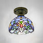 Dome Ceiling Light 1 Bulb Stained Glass Vintage Semi Flush Light Fixture for Corridor Blue 8" Clearhalo 'Ceiling Lights' 'Close To Ceiling Lights' 'Lighting' 2186425_9602bfba-c0b0-4992-9a3b-09895dccb729