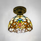Dome Ceiling Light 1 Bulb Stained Glass Vintage Semi Flush Light Fixture for Corridor Beige 8" Clearhalo 'Ceiling Lights' 'Close To Ceiling Lights' 'Lighting' 2186427_754ff953-05ba-429b-bfff-6afce60c2dee