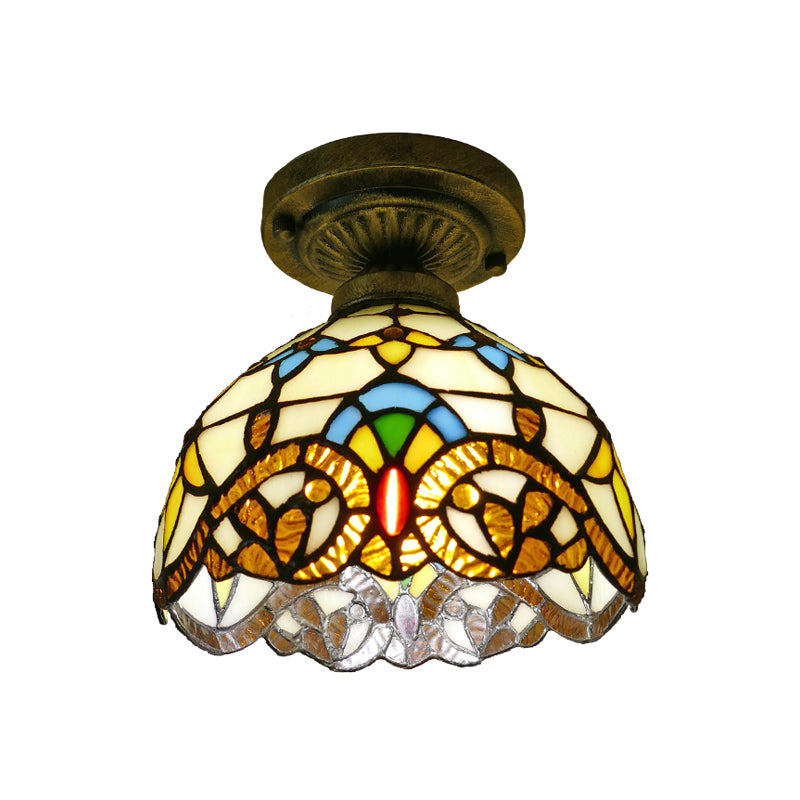 Dome Ceiling Light 1��Bulb Stained Glass Vintage Semi Flush Light Fixture for Corridor Clearhalo 'Ceiling Lights' 'Close To Ceiling Lights' 'Close to ceiling' 'Glass shade' 'Glass' 'Semi-flushmount' 'Tiffany close to ceiling' 'Tiffany' Lighting' 2186428