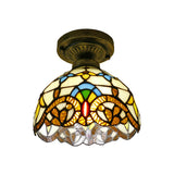 Dome Ceiling Light 1 Bulb Stained Glass Vintage Semi Flush Light Fixture for Corridor Clearhalo 'Ceiling Lights' 'Close To Ceiling Lights' 'Lighting' 2186428_2308174b-2e13-42b4-9ddf-31f20b0508ce