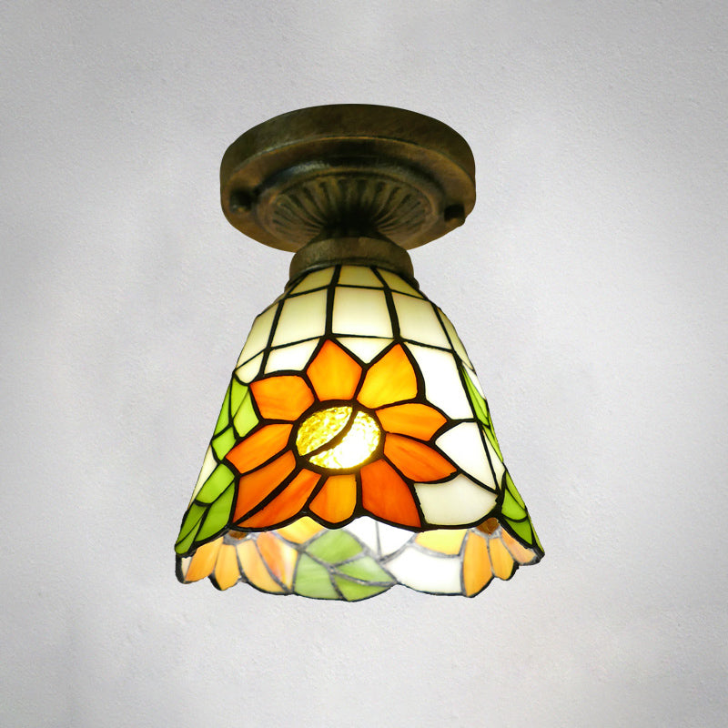 Dome Ceiling Light 1 Bulb Stained Glass Vintage Semi Flush Light Fixture for Corridor Orange 6" Clearhalo 'Ceiling Lights' 'Close To Ceiling Lights' 'Lighting' 2186429_5cecf295-432b-4b6c-8474-aa83892d8ab6