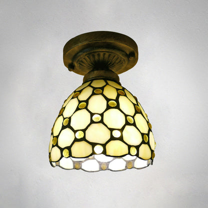 Dome Ceiling Light 1��Bulb Stained Glass Vintage Semi Flush Light Fixture for Corridor Light Yellow 6" Clearhalo 'Ceiling Lights' 'Close To Ceiling Lights' 'Close to ceiling' 'Glass shade' 'Glass' 'Semi-flushmount' 'Tiffany close to ceiling' 'Tiffany' Lighting' 2186433