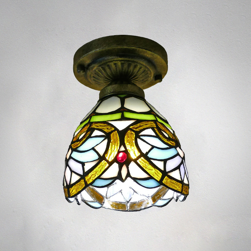 Dome Ceiling Light 1 Bulb Stained Glass Vintage Semi Flush Light Fixture for Corridor Gold 6" Clearhalo 'Ceiling Lights' 'Close To Ceiling Lights' 'Lighting' 2186435_47b78af2-bdab-4a94-a887-a45784607b7c