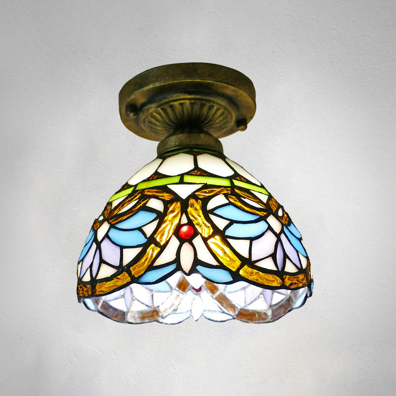 Dome Ceiling Light 1 Bulb Stained Glass Vintage Semi Flush Light Fixture for Corridor Gold 8" Clearhalo 'Ceiling Lights' 'Close To Ceiling Lights' 'Lighting' 2186436_5c761cfd-c0d0-4e99-92f5-3f989684d89f