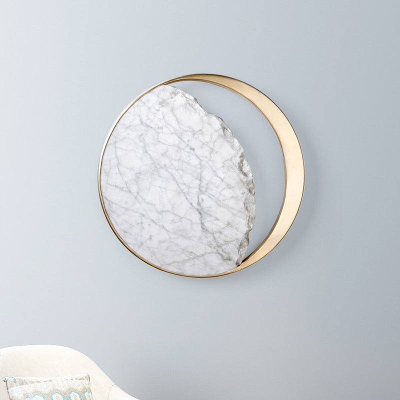 Moon Sconce Lighting Postmodern Marble Gold LED Wall Light Fixture with Metallic Ring for Bedside Clearhalo 'Modern wall lights' 'Modern' 'Wall Lamps & Sconces' 'Wall Lights' Lighting' 2186557