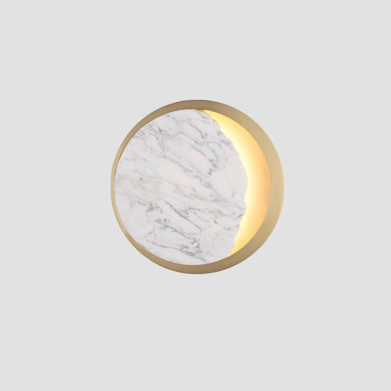 Moon Sconce Lighting Postmodern Marble Gold LED Wall Light Fixture with Metallic Ring for Bedside Clearhalo 'Modern wall lights' 'Modern' 'Wall Lamps & Sconces' 'Wall Lights' Lighting' 2186558