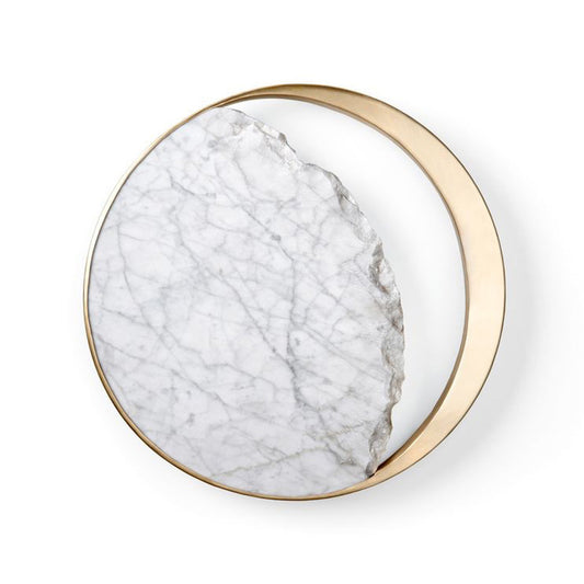 Moon Sconce Lighting Postmodern Marble Gold LED Wall Light Fixture with Metallic Ring for Bedside Clearhalo 'Modern wall lights' 'Modern' 'Wall Lamps & Sconces' 'Wall Lights' Lighting' 2186560