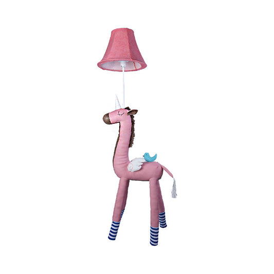 Bell Fabric Shade Standing Lamp Kids 1 Head Pink/White Floor Light with Unicorn Decoration for Children Room Pink Clearhalo 'Floor Lamps' 'Lamps' Lighting' 218656