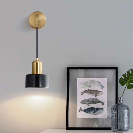 Drum Shaped Living Room Wall Mounted Light Marble Simplicity LED Wall Lighting Fixture Black Clearhalo 'Modern wall lights' 'Modern' 'Wall Lamps & Sconces' 'Wall Lights' Lighting' 2186576